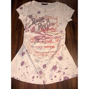 Self Esteem Rock n Roll Fantasy Graphic Tee Ruched Side Paint Size tag missing